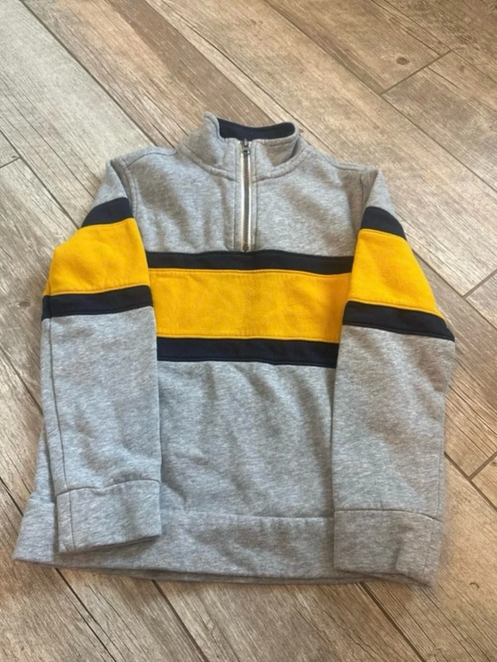 Old Navy Men's Gray Quarter-Zip Sweater with Yellow & Black Stripes